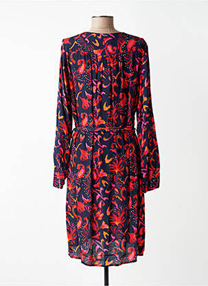 Robe mi-longue imprimé fantaisie manches longues bleu LA FEE MARABOUTEE femme