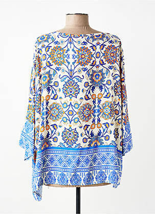 Blouse tissage popeline manches courtes bleu COULEURS DU TEMPS femme