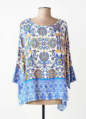 Blouse tissage popeline manches courtes bleu COULEURS DU TEMPS femme