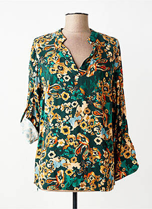 Blouse tissage popeline manches longues vert COULEURS DU TEMPS femme