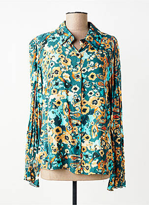 Chemisier imprimé fantaisie manches longues vert COULEURS DU TEMPS femme