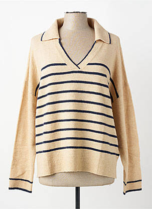 Pull col v manches longues beige C'EST BEAU LA VIE femme