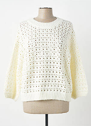 Pull maille ajourée manches longues blanc C'EST BEAU LA VIE femme