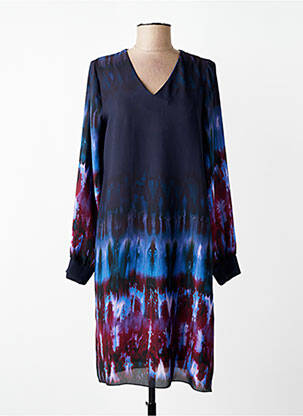 Robe mi-longue imprimé fantaisie manches longues bleu LA FEE MARABOUTEE femme