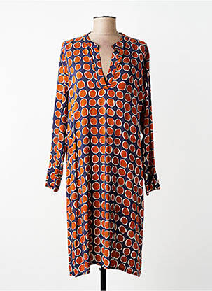 Robe mi-longue imprimé fantaisie manches longues bleu LA FEE MARABOUTEE femme