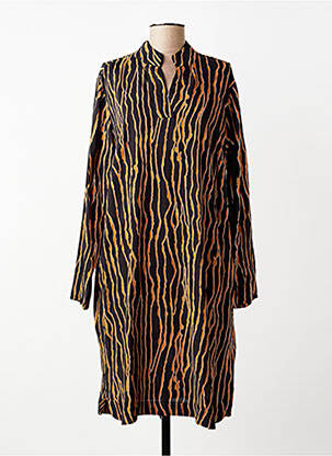 Robe mi-longue imprimé fantaisie manches longues marron CISO femme