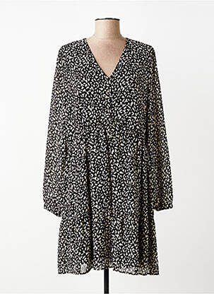 Robe mi-longue imprimé fantaisie manches longues noir LA FEE MARABOUTEE femme