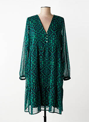 Robe mi-longue imprimé fantaisie manches longues vert LA FEE MARABOUTEE femme