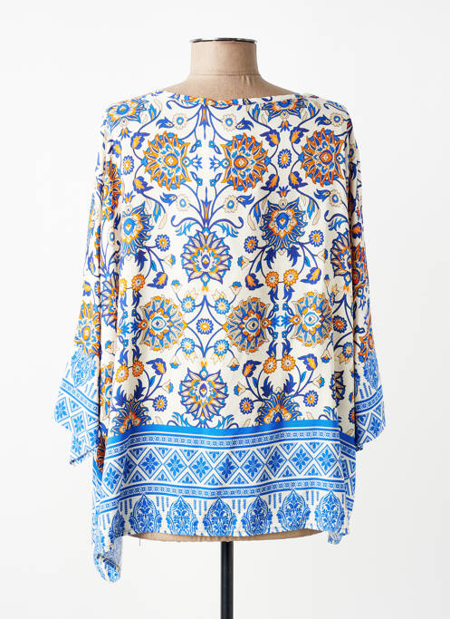 Blouse tissage popeline manches courtes bleu COULEURS DU TEMPS femme