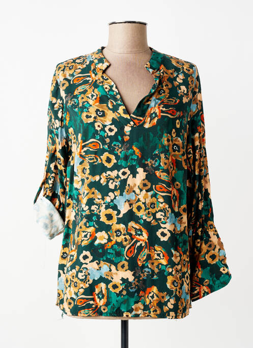 Blouse tissage popeline manches longues vert COULEURS DU TEMPS femme