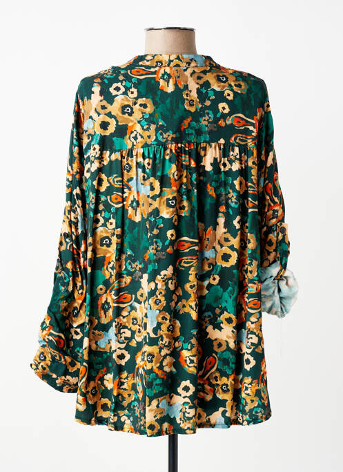 Blouse tissage popeline manches longues vert COULEURS DU TEMPS femme