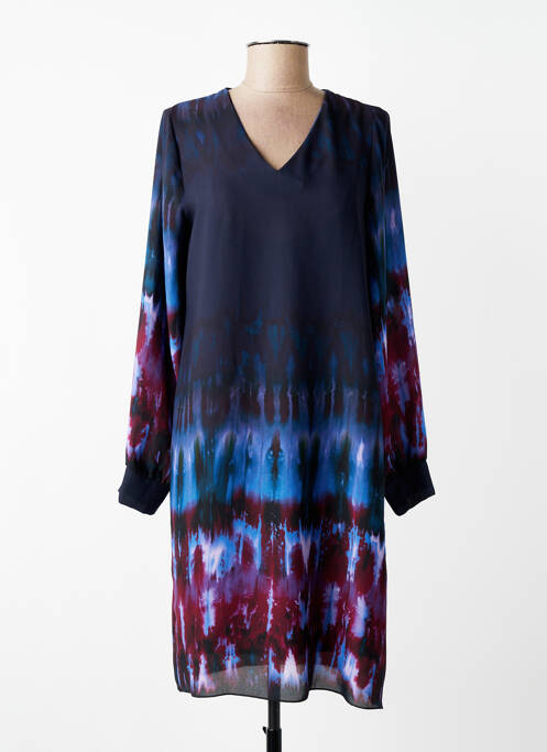 Robe mi-longue imprimé fantaisie manches longues bleu LA FEE MARABOUTEE femme