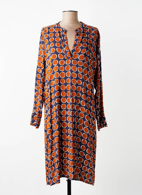 Robe mi-longue imprimé fantaisie manches longues bleu LA FEE MARABOUTEE femme