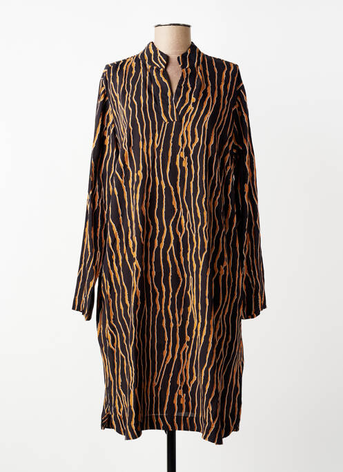 Robe mi-longue imprimé fantaisie manches longues marron CISO femme