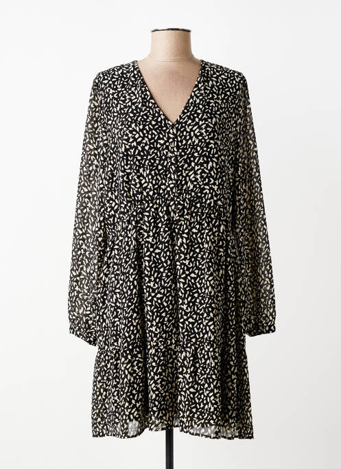 Robe mi-longue imprimé fantaisie manches longues noir LA FEE MARABOUTEE femme