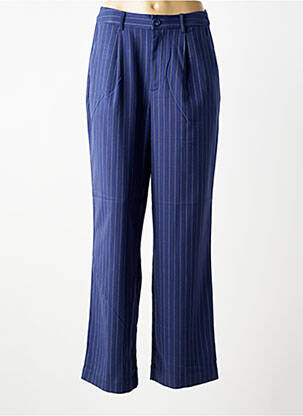 Pantalon large fermeture zippée sous rabat boutonné taille haute bleu ICHI femme