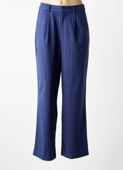 Pantalon large fermeture zippée sous rabat boutonné taille haute bleu ICHI femme