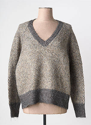 Pull tissage chiné manches longues gris KAFFE femme