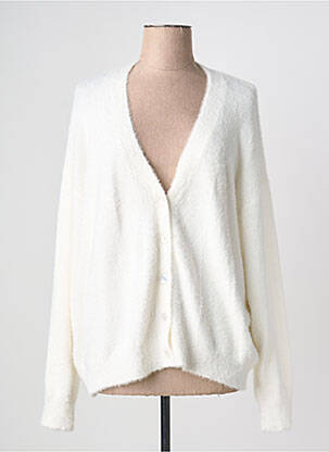 Gilet manches longues maille maille poilu blanc ICJHI femme