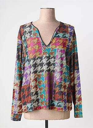 T-shirt col v manches longues noir HALOGENE femme