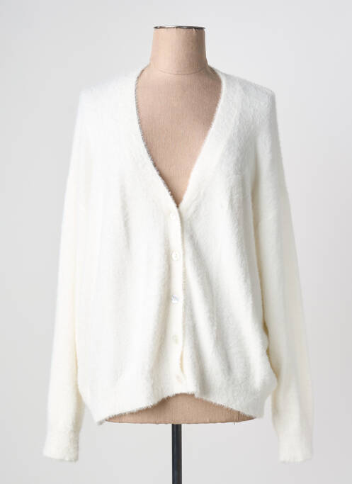 Gilet manches longues maille maille poilu blanc ICJHI femme