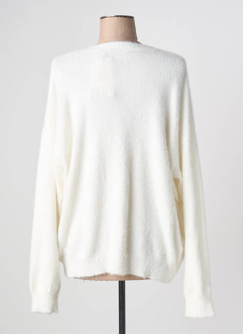 Gilet manches longues maille maille poilu blanc ICJHI femme