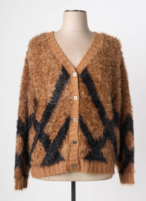 Gilet manches longues maille maille poilu marron MARBLE femme