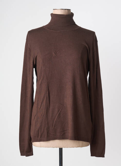 Pull col roulé coupe ajustée manches longues marron ICHI femme