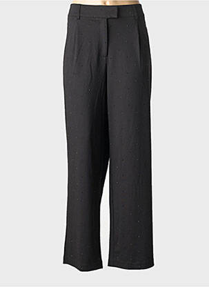 Pantalon droit fermeture zippée sous rabat avec crochet taille normale noir ICHI femme