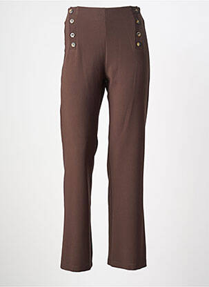 Pantalon flare taille élastique taille haute marron HALOGENE femme