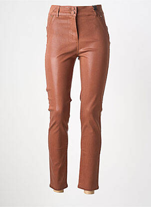 Pantalon slim tissage enduit taille haute marron JULIE GUERLANDE femme