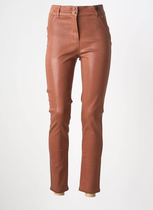 Pantalon slim tissage enduit taille haute marron JULIE GUERLANDE femme