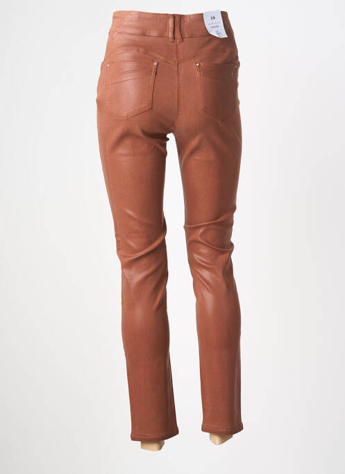 Pantalon slim tissage enduit taille haute marron JULIE GUERLANDE femme