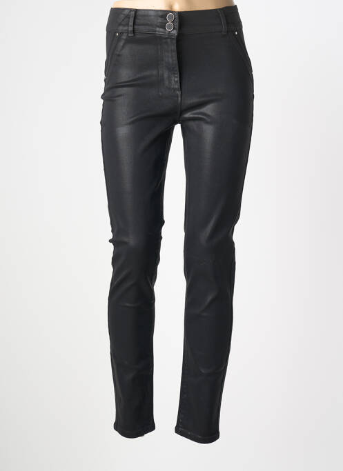 Pantalon slim tissage enduit taille haute noir JULIE GUERLANDE femme