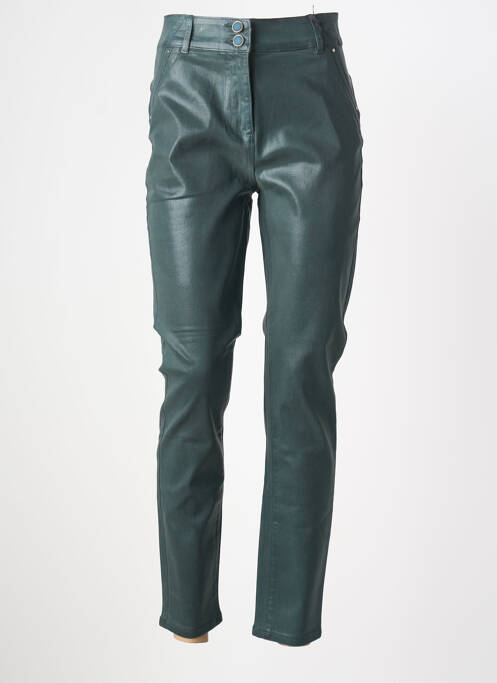 Pantalon slim tissage enduit taille haute vert JULIE GUERLANDE femme