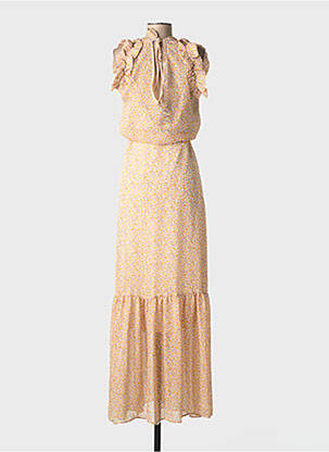 Robe longue imprimé fantaisie manches courtes jaune BRIEFLY femme