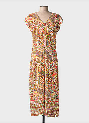 Robe mi-longue imprimé fantaisie manches courtes orange MERI & ESCA femme