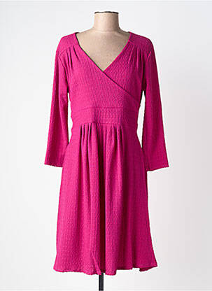 Robe mi-longue tissage crêpe manches longues rose JOY'S PARIS femme