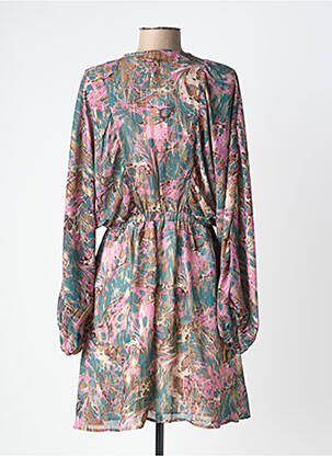 Robe mi-longue imprimé fantaisie manches longues vert FLAMANT ROSE femme