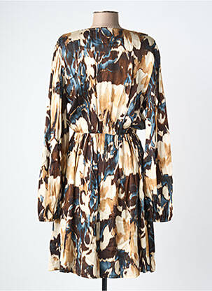 Robe mi-longue imprimé fantaisie manches longues marron LUMA femme