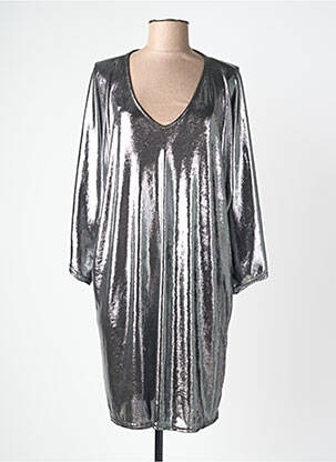 Robe mi-longue manches longues manches longues argent NEW FEELING femme