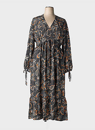 Robe longue tissage popeline manches longues noir BY ONE femme