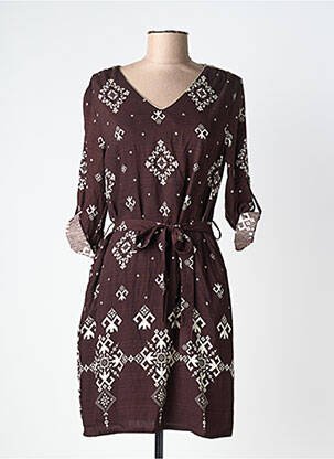 Robe courte manches longues manches longues marron MAELLE femme