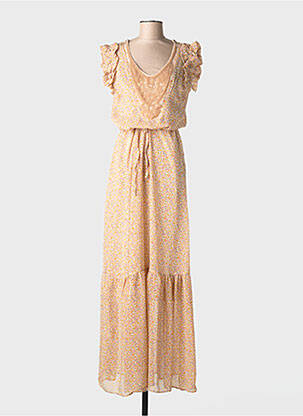 Robe longue imprimé fantaisie manches courtes jaune BRIEFLY femme