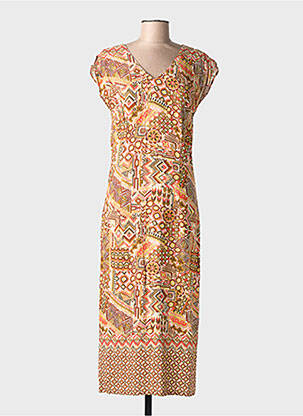 Robe mi-longue imprimé fantaisie manches courtes orange MERI & ESCA femme