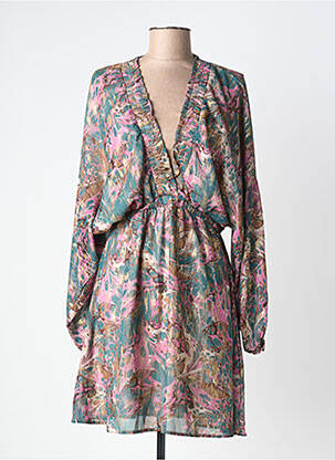 Robe mi-longue imprimé fantaisie manches longues vert FLAMANT ROSE femme