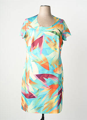 Robe mi-longue imprimé fantaisie manches courtes vert FRANCE RIVOIRE femme