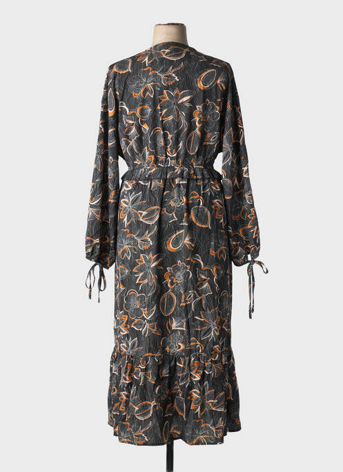 Robe longue imprimé fantaisie manches longues noir BY ONE femme