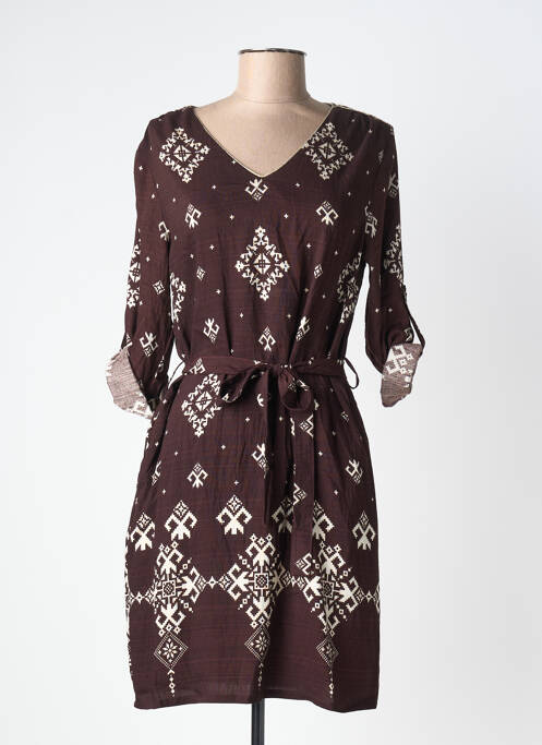 Robe courte manches longues manches longues marron MAELLE femme