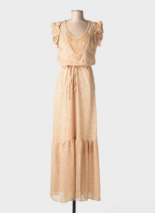 Robe longue imprimé fantaisie manches courtes jaune BRIEFLY femme